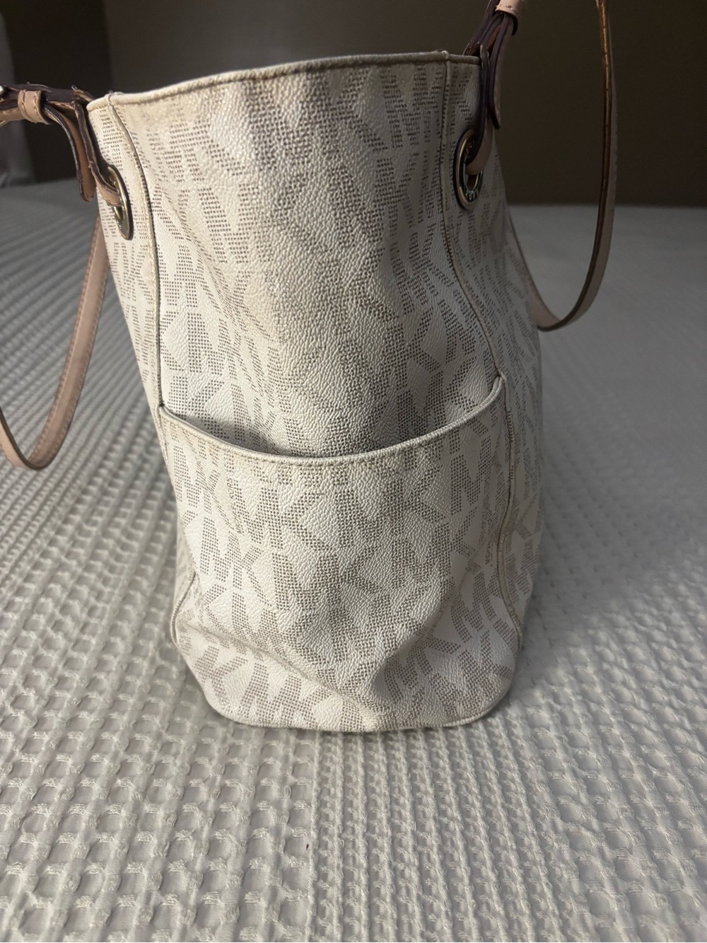 Michael Kors Neutral Logo Tote with Gold MK Charm - Picture 6 of 8